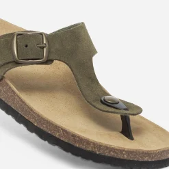 Tong anatomique kaki en cuir éco-conçu^Eram Online