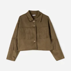 Veste marron effet suédé à franges^Texto Best